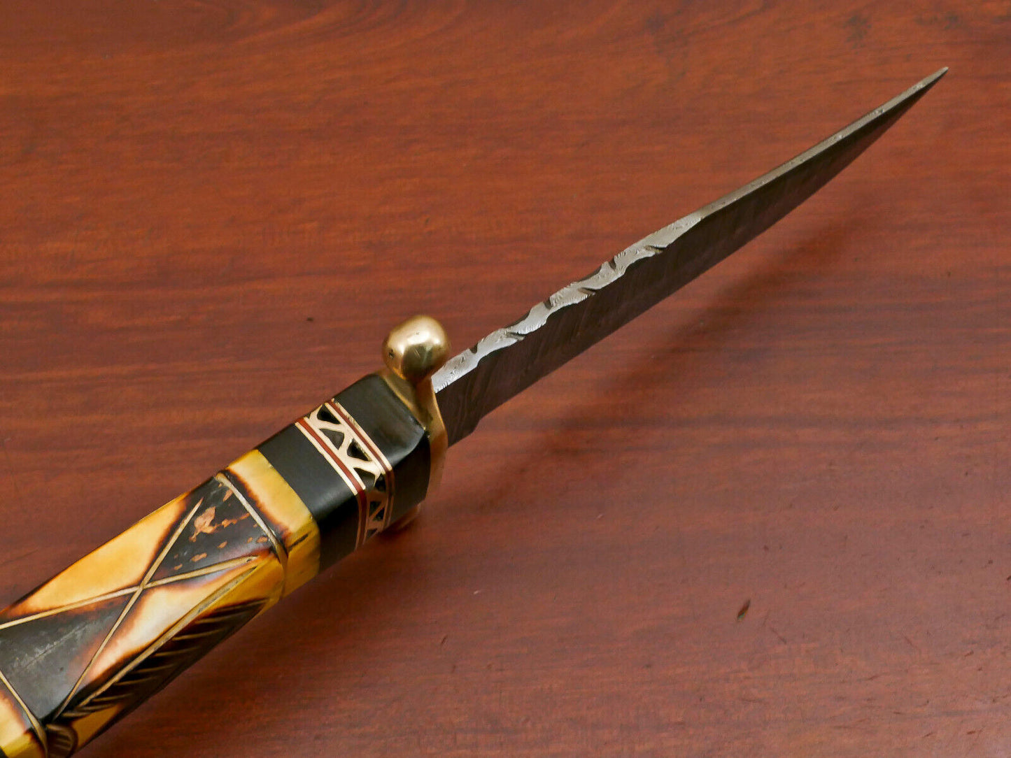Damascus Steel Knife with Camel Bone and Pakka Wood Handle Full Tang Blade