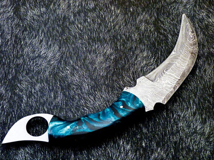 Full Tang Damascus Steel Karambit Knife – 10" Tactical Hunting Blade
