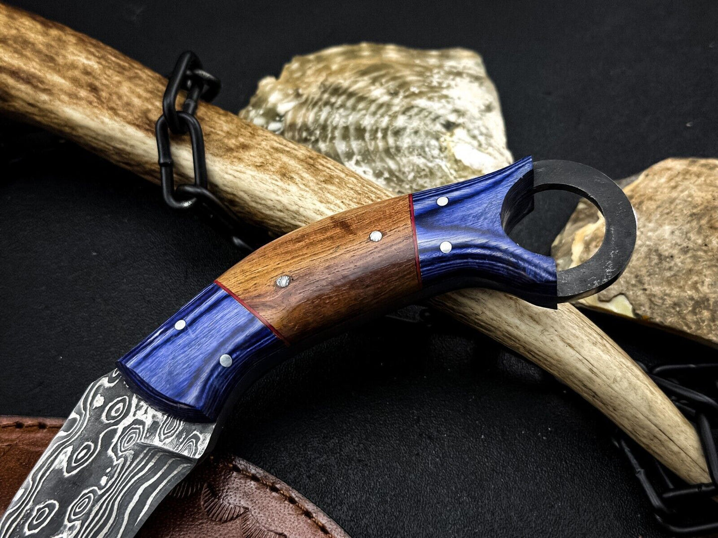 Damascus Karambit Hunting Knife 9" Damascus Steel Karambit with Wood Handle