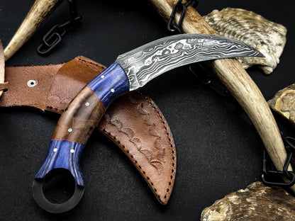 Damascus Karambit Hunting Knife 9" Damascus Steel Karambit with Wood Handle
