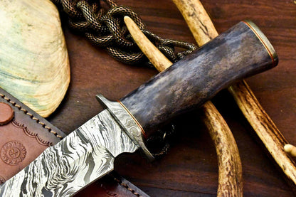 12" Damascus Steel Bowie Knife – Stained Camel Bone Handle