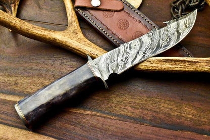 12" Damascus Steel Bowie Knife – Stained Camel Bone Handle