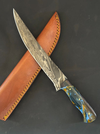 12.5" Handmade Damascus Fillet Knife Premium Custom Fillet Knife with Resin Handle