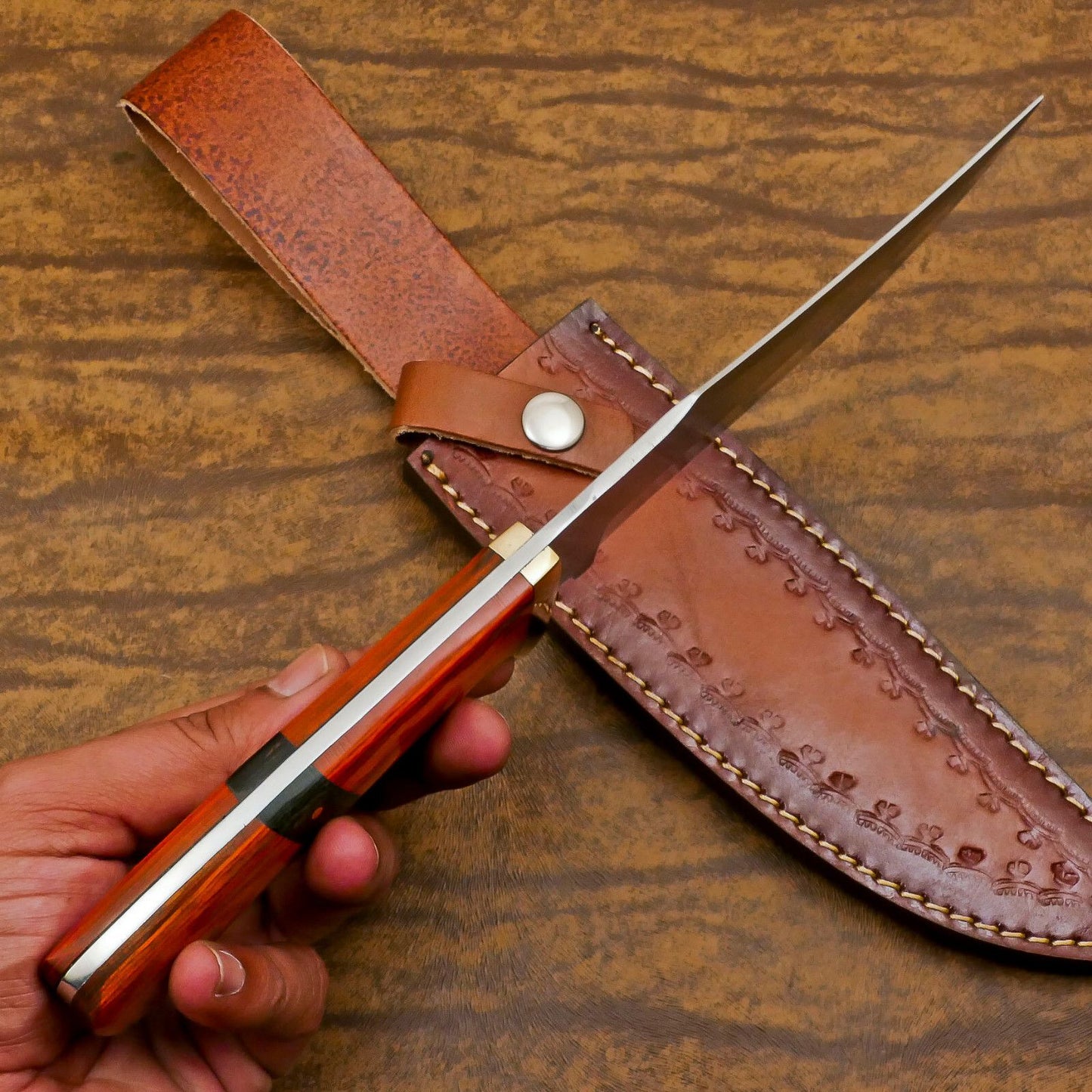 Adventure-Ready Handmade D2 Steel Full Tang Bowie Knife – 12-Inch Hunting & Camping Blade