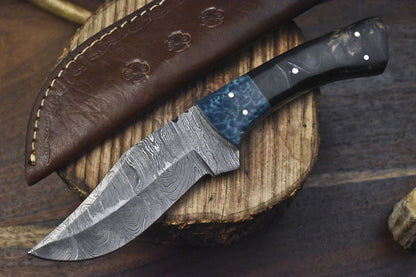 Forged Twist Damascus Skinner Knife Corain Handle Micarta Bolster Fixed Blade Hunter