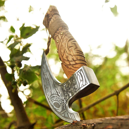 Custom Handmade Forged Carbon Steel Axe – Viking Tactical Hatchet Tomahawk with Cold Steel Axe Head Cane