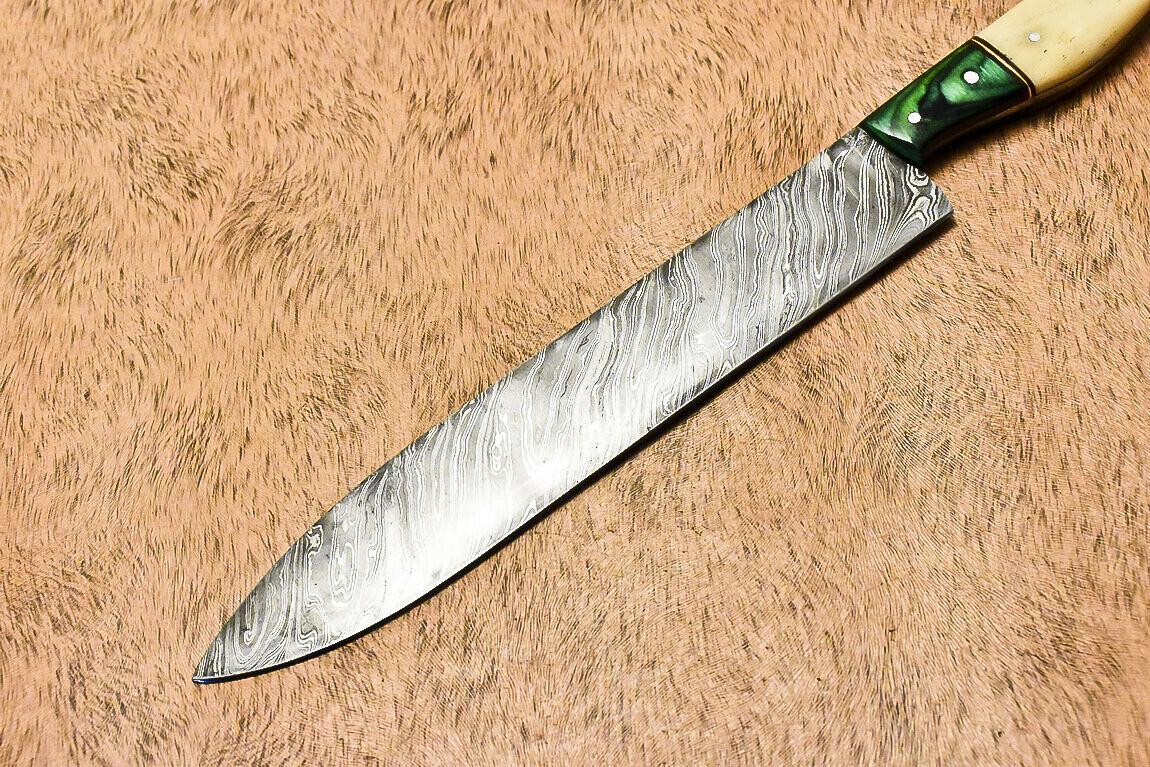 Unique Handmade Damascus Steel Hunting Chef Knife with Camel Bone Handle – 13"