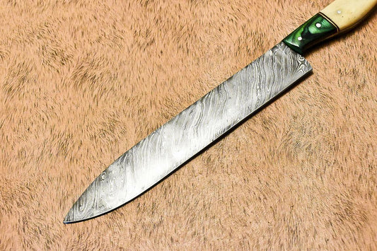 Unique Handmade Damascus Steel Hunting Chef Knife with Camel Bone Handle – 13"