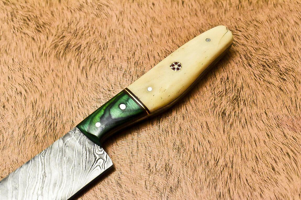 Unique Handmade Damascus Steel Hunting Chef Knife with Camel Bone Handle – 13"