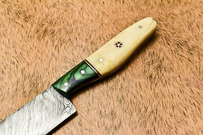 Unique Handmade Damascus Steel Hunting Chef Knife with Camel Bone Handle – 13"