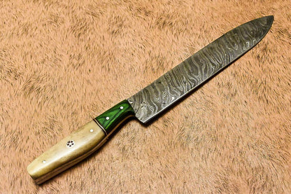 Unique Handmade Damascus Steel Hunting Chef Knife with Camel Bone Handle – 13"