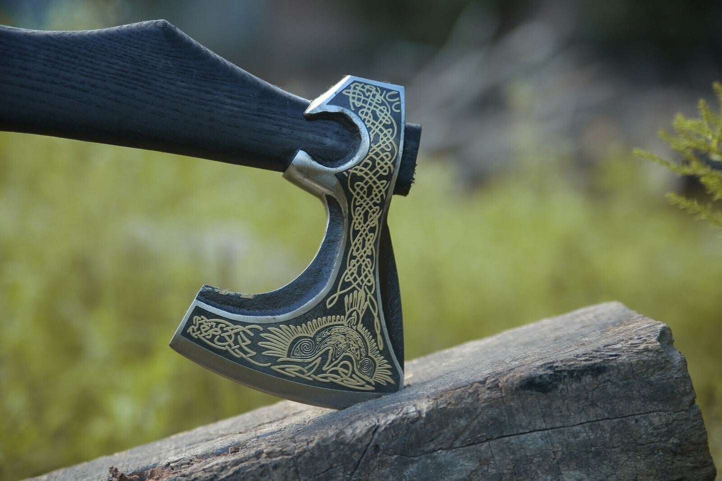 Handmade Viking Bearded Axe – Forged Carbon Steel Tomahawk Camping Hatchet with Wooden Handle and Leather Sheath