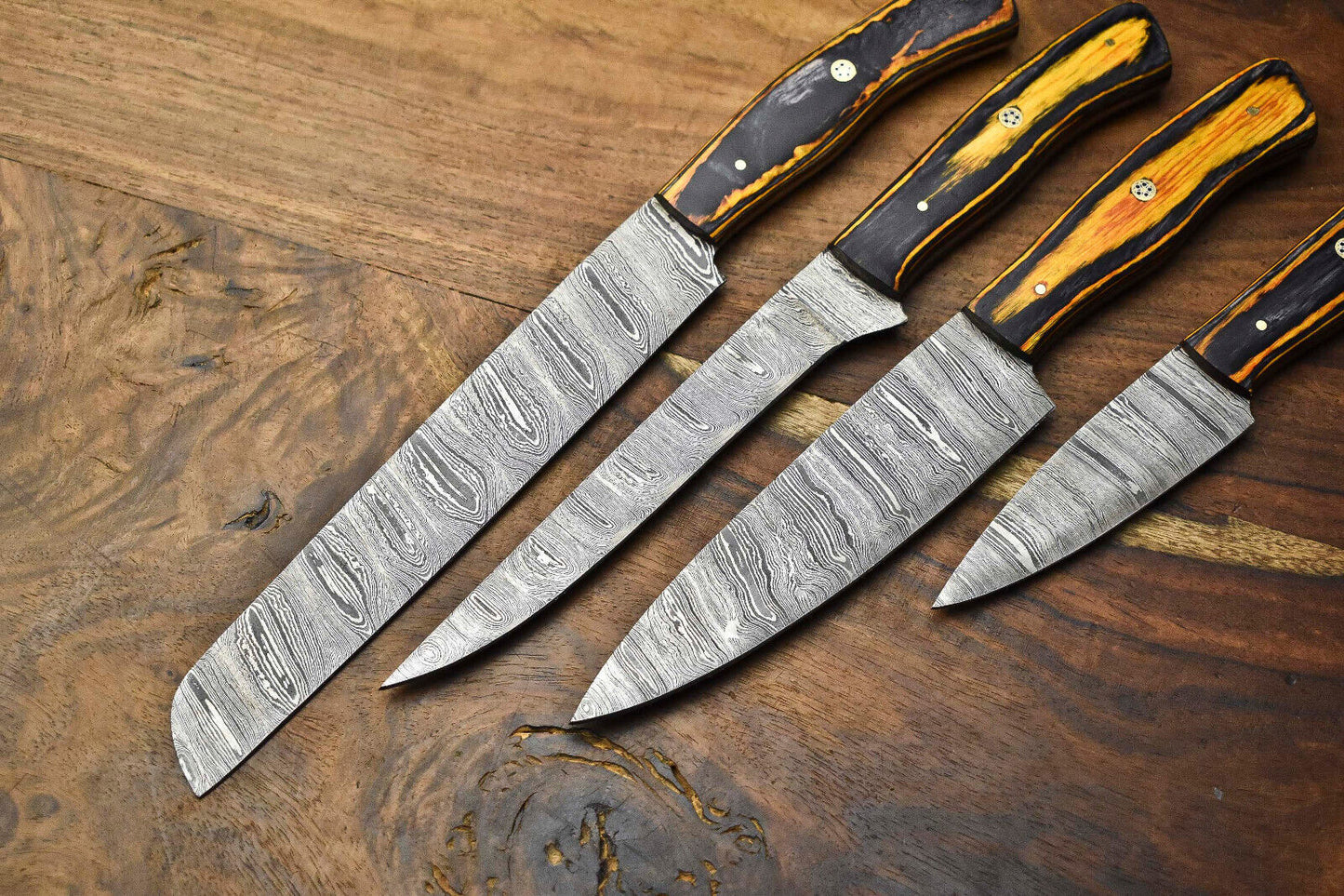 Lot of 4 PCS Custom Handmade Damascus Steel Chef Knife Set – Full Tang Kitchen Knives