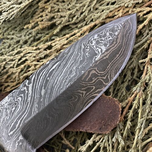8" Damascus Steel Bowie Knife with Ram Horn Handle – EDC Fixed Blade