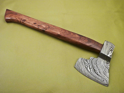 Hand Forged Damascus Tomahawk Axe | Integral Hatchet Knife With Walnut Wood Handle