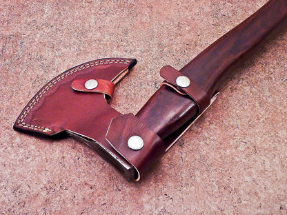 Handmade Damascus Steel Axe | Unique 16-Inch Limited Edition with Natural Wood Handle & Leather Sheath