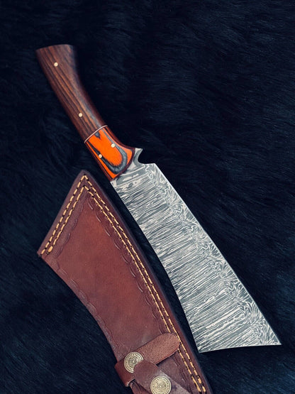 Heritage Forge 12 Inch Twist Damascus Steel Hunting Knife with Camel Bone and Wood Handle