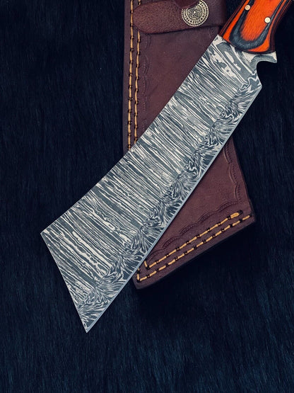 Heritage Forge 12 Inch Twist Damascus Steel Hunting Knife with Camel Bone and Wood Handle