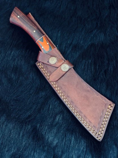 Heritage Forge 12 Inch Twist Damascus Steel Hunting Knife with Camel Bone and Wood Handle