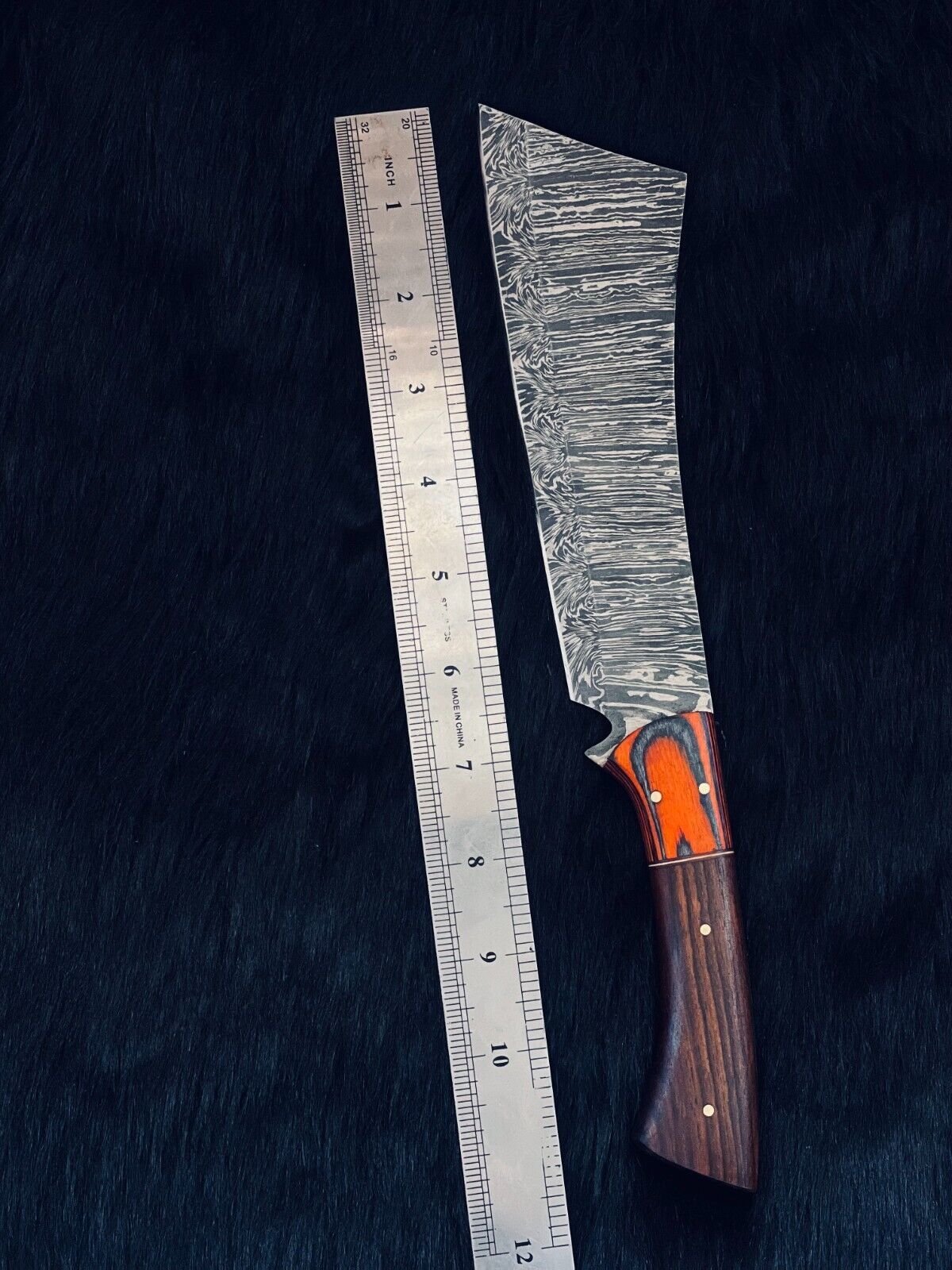 Heritage Forge 12 Inch Twist Damascus Steel Hunting Knife with Camel Bone and Wood Handle