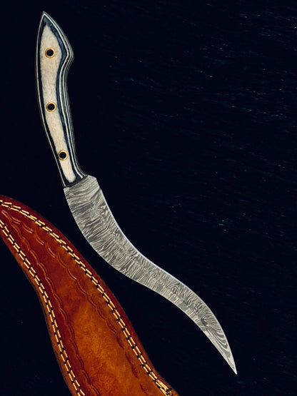 Heritage Forge 11 Inch Fire Damascus Skinner Knife with Camel Bone and Wood Handle