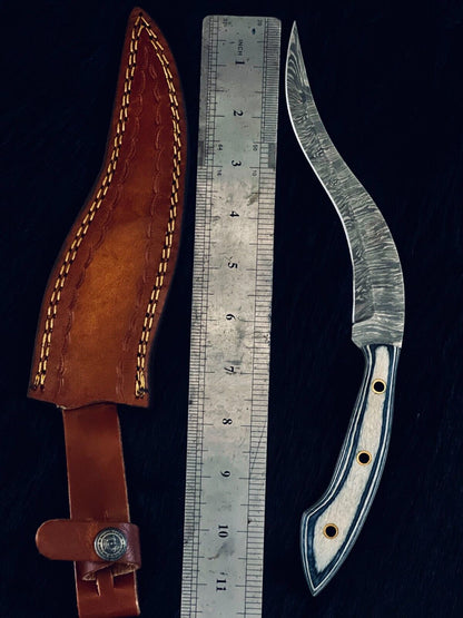 Heritage Forge 11 Inch Fire Damascus Skinner Knife with Camel Bone and Wood Handle