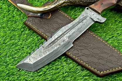 12 Inch Damascus Steel Bowie Tracker Knife with Micarta Handle