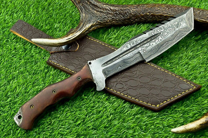 12 Inch Damascus Steel Bowie Tracker Knife with Micarta Handle
