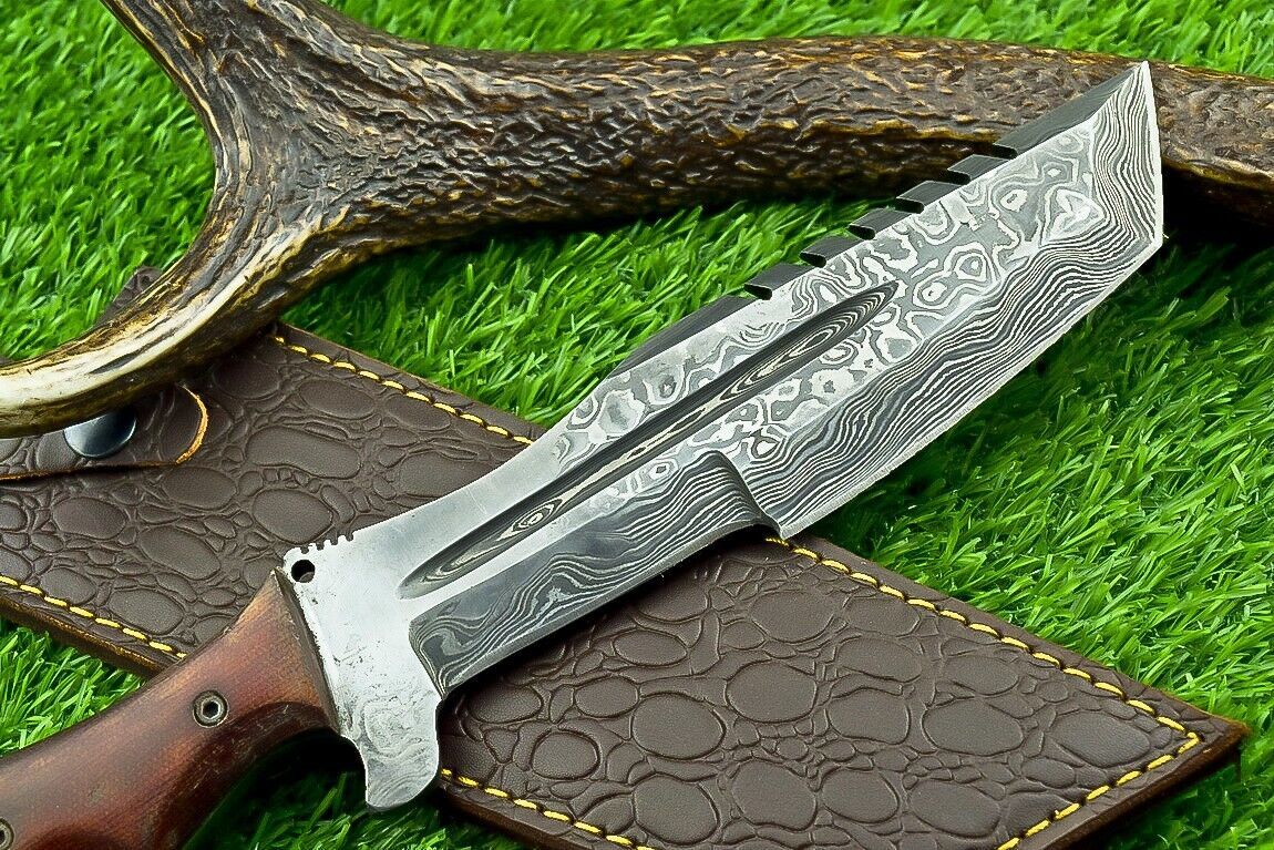 12 Inch Damascus Steel Bowie Tracker Knife with Micarta Handle