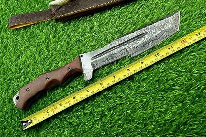 12 Inch Damascus Steel Bowie Tracker Knife with Micarta Handle