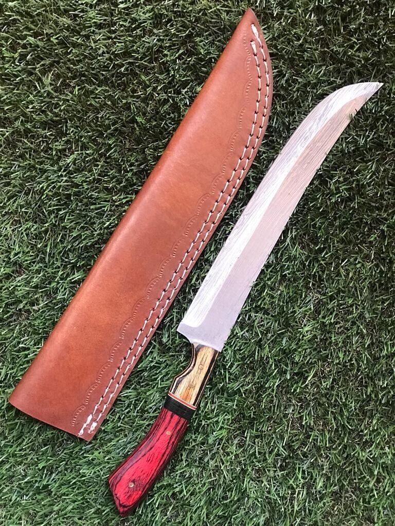 13" Hand forged Damascus Steel Fillet Knife & Custom Fillet Knife With Leather Sheath