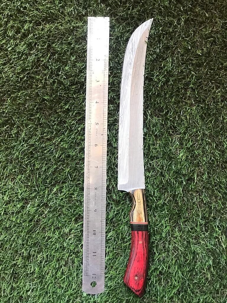 13" Hand forged Damascus Steel Fillet Knife & Custom Fillet Knife With Leather Sheath