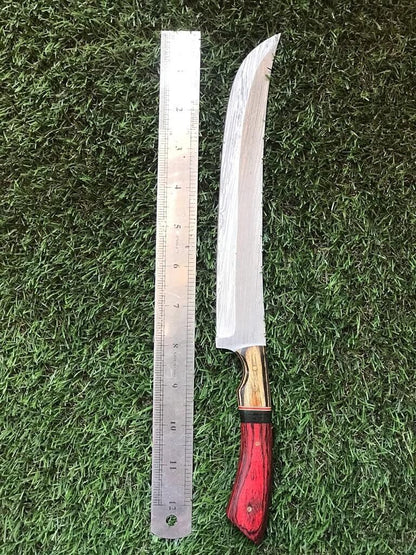 13" Hand forged Damascus Steel Fillet Knife & Custom Fillet Knife With Leather Sheath