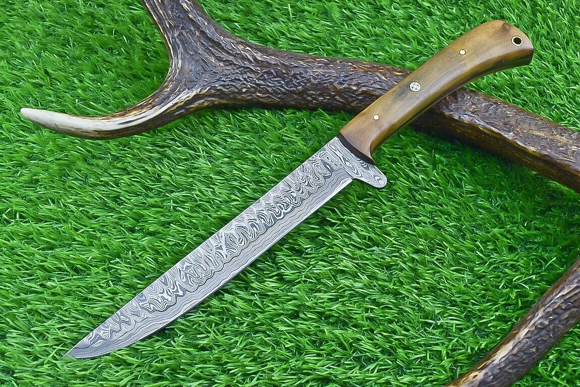 Handmade Damascus Steel Chef Knife – 12.5" Forged Kitchen Knife with Natural Wood Handle