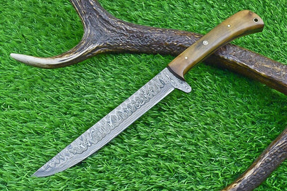 Handmade Damascus Steel Chef Knife – 12.5" Forged Kitchen Knife with Natural Wood Handle