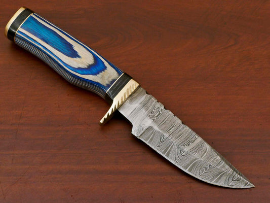 8" Handmade Damascus Steel Bowie Knife – Pakka Wood Handle & Brass Guard