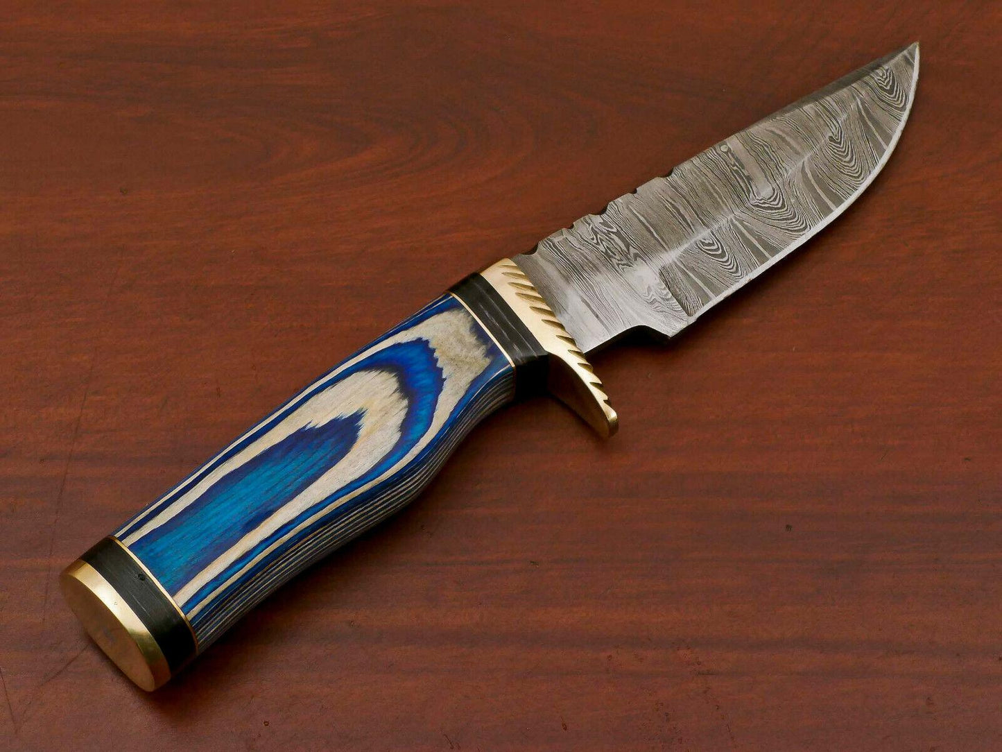 8" Handmade Damascus Steel Bowie Knife – Pakka Wood Handle & Brass Guard