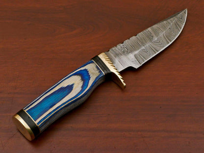 8" Handmade Damascus Steel Bowie Knife – Pakka Wood Handle & Brass Guard