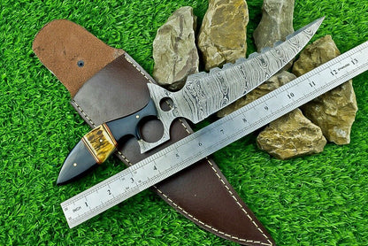 Heritage Forge 13 Inch Handmade Damascus Steel Bowie Knife with Stag and Buffalo Horn Handle