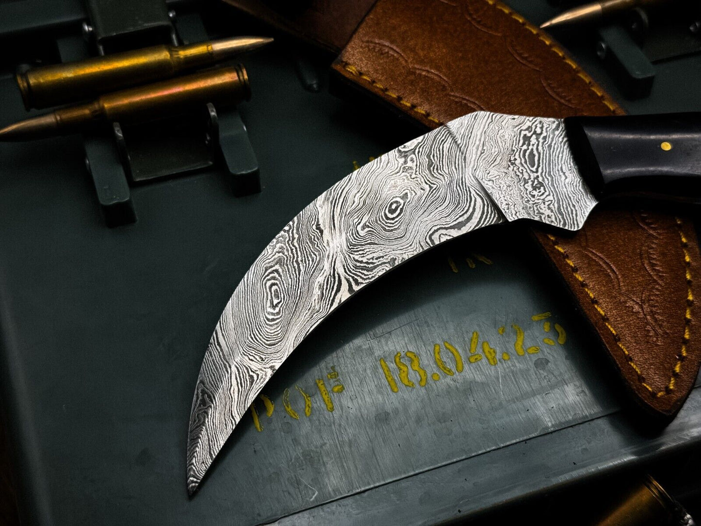 8" Handmade Damascus Karambit Knife with Bull Horn Handle Best Karambit Knife