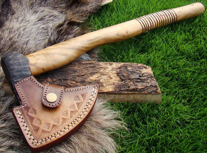 Custom Hand-Forged Viking Tomahawk | 1095 Carbon Steel Hunting Axe with Olive Wood Handle