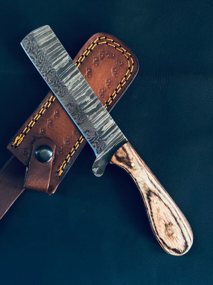 Cowboy Damascus Steel Bull Cutter Knife Best Custom Bull Cutter Knife With Wood Handle