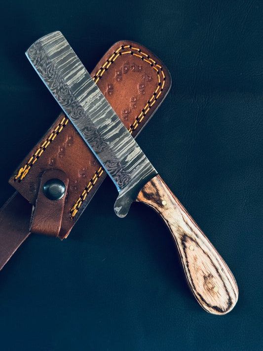 Cowboy Damascus Steel Bull Cutter Knife Best Custom Bull Cutter Knife With Wood Handle