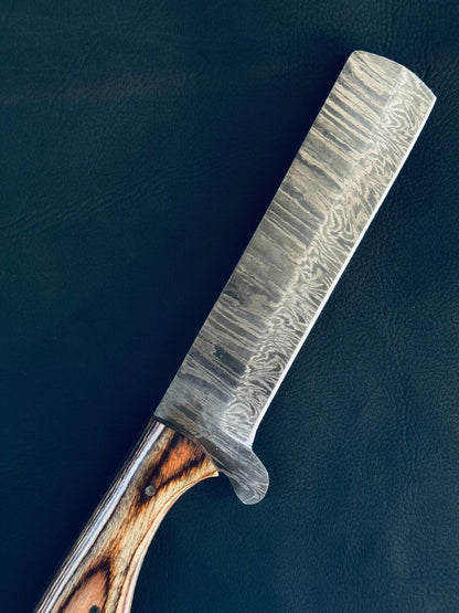 Cowboy Damascus Steel Bull Cutter Knife Best Custom Bull Cutter Knife With Wood Handle