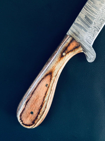Cowboy Damascus Steel Bull Cutter Knife Best Custom Bull Cutter Knife With Wood Handle