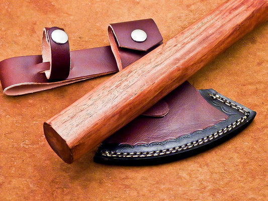 Hand Forged Carbon Steel Viking Bearded Axe 16" Hatchet Tomahawk with Wood Handle and Leather Sheath