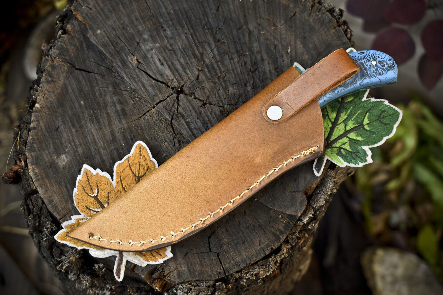 Twist Damascus Gut Hook Skinner Knife with Corian Handle for Hunting and Field Dressing
