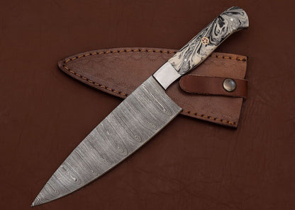 Custom Handmade Damascus Steel Kitchen Chef Fillet Knife with Resin Art Handle