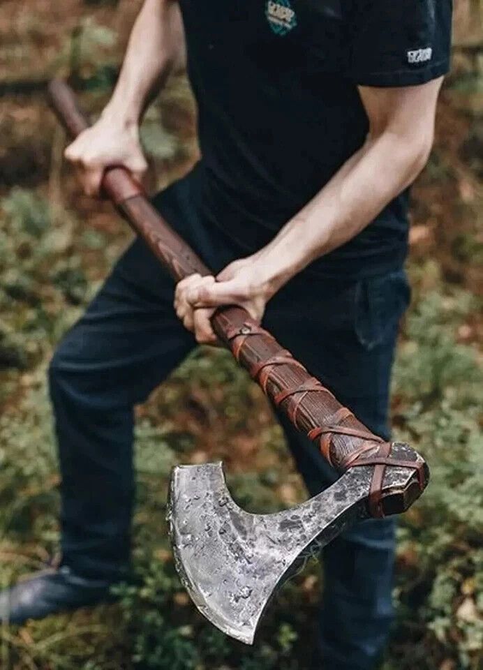 Handmade Viking Berserker Axe 40 Inch  1095 Carbon Steel Bearded Axe with Ash Wood Handle and Leather Sheath