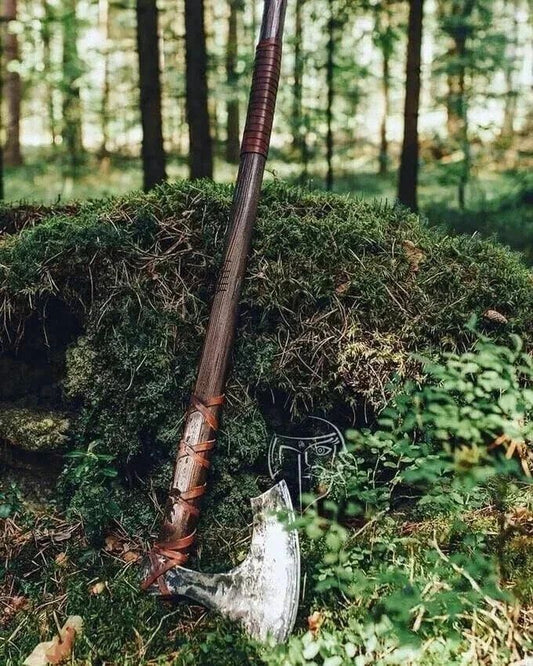 Handmade Viking Berserker Axe 40 Inch  1095 Carbon Steel Bearded Axe with Ash Wood Handle and Leather Sheath